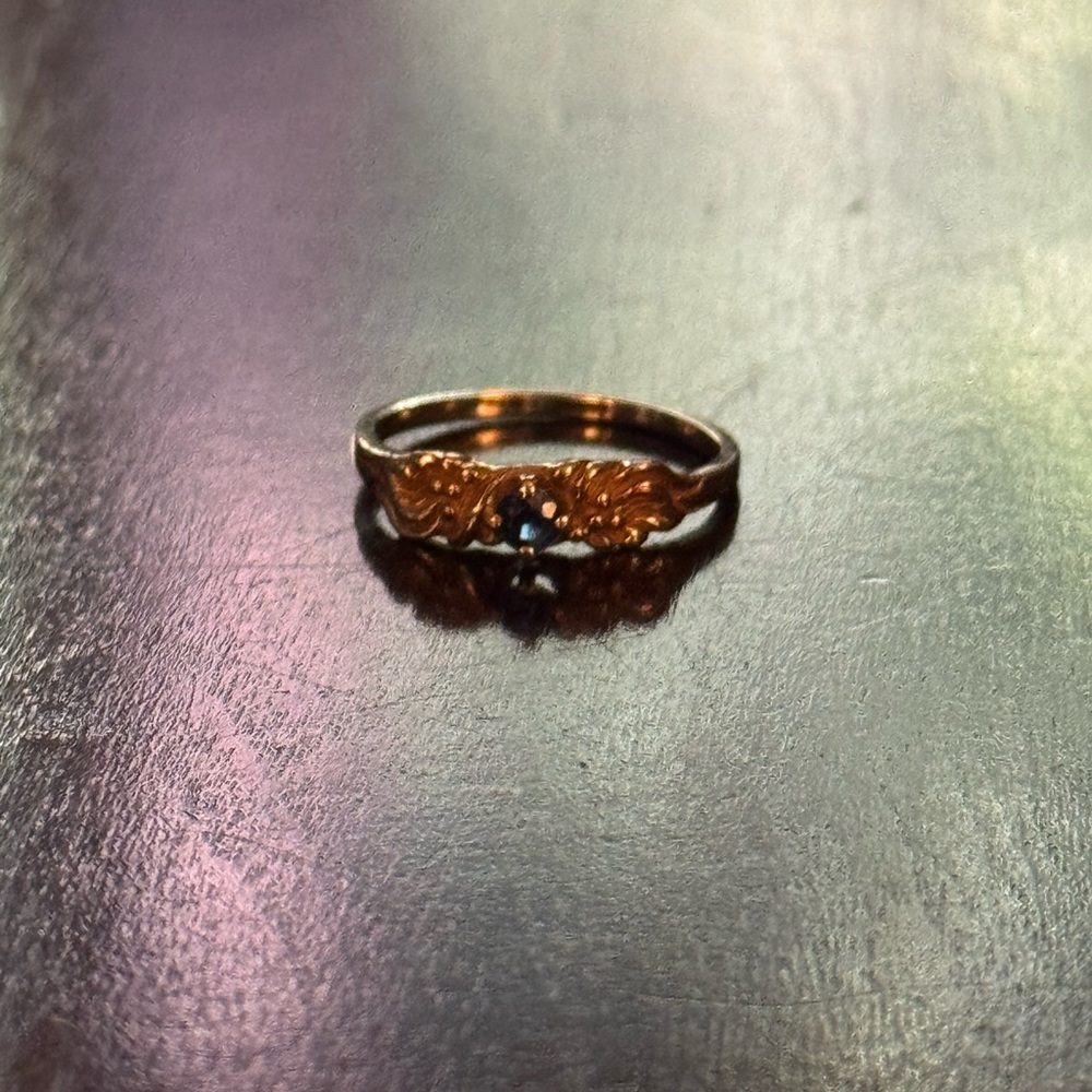 Gold Floral Blue Stone Women’s Ring